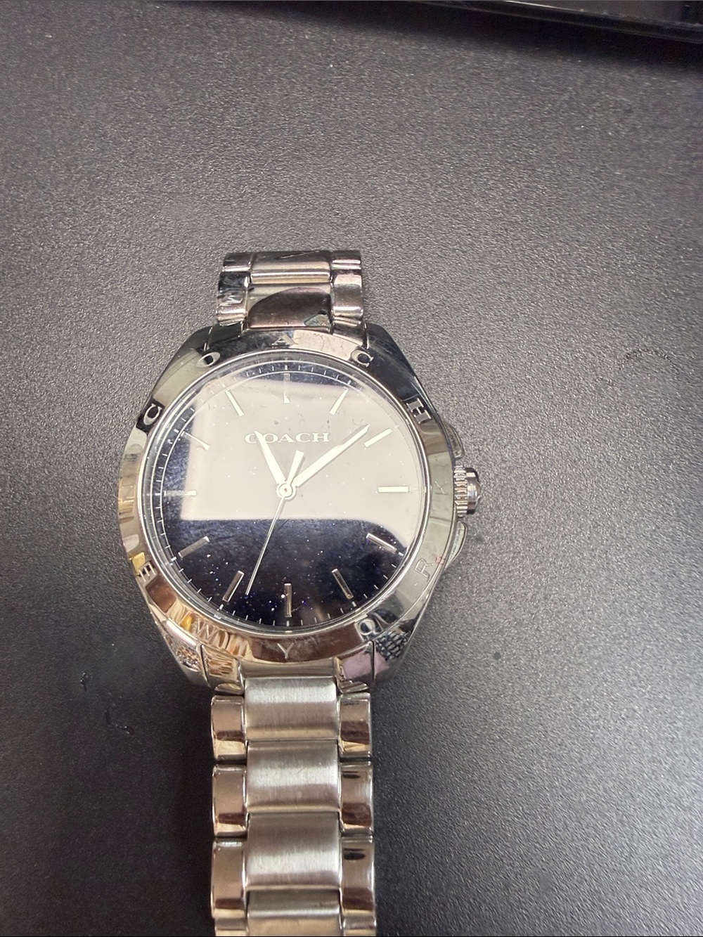 Coach Silver-Tone Watch with Black Dial